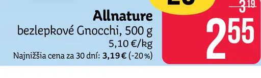 Allnature bezlepkové Gnocchi