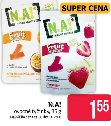 N.A.! ovocné tyčinky – jablko, mango a passion fruit; jahoda