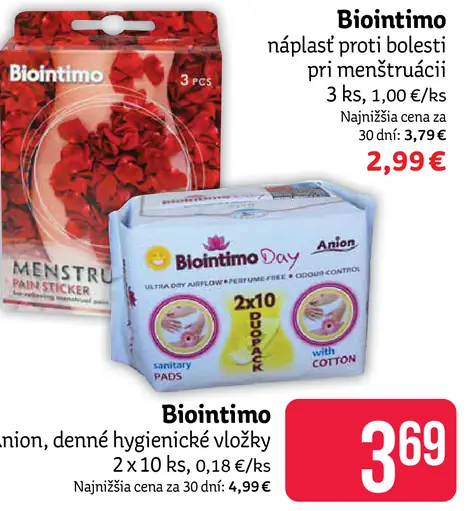 Biointimo náplasť proti bolesti pri menštruácií