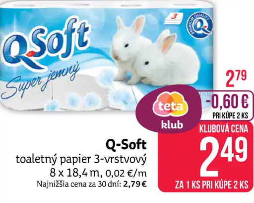 Q-Soft toaletný papier 3-vrstvový
