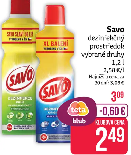 Savo dezinfekčný prostriedok vybrané druhy