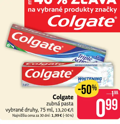 Colgate zubná pasta, vybrané druhy Triple Action a Whitening
