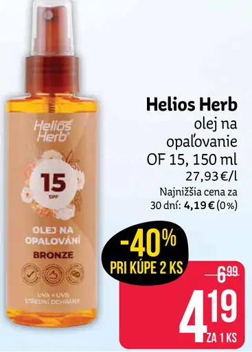 Helios Herb olej na opaľovanie OF 15