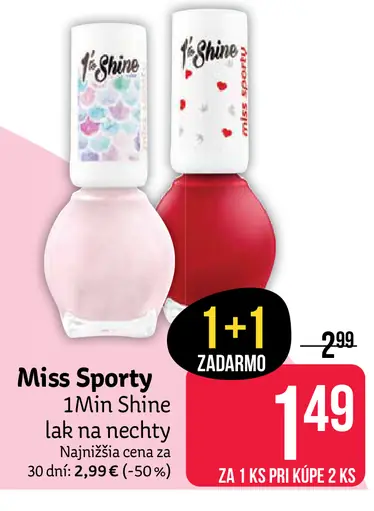 Miss Sporty 1Min Shine lak na nechty – ružový a červený