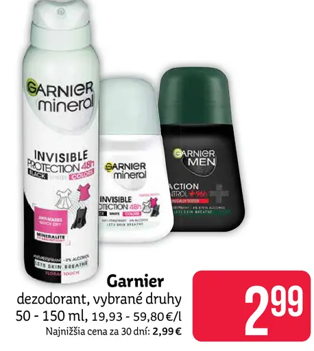 Garnier Mineral deodorant, vybrané druhy