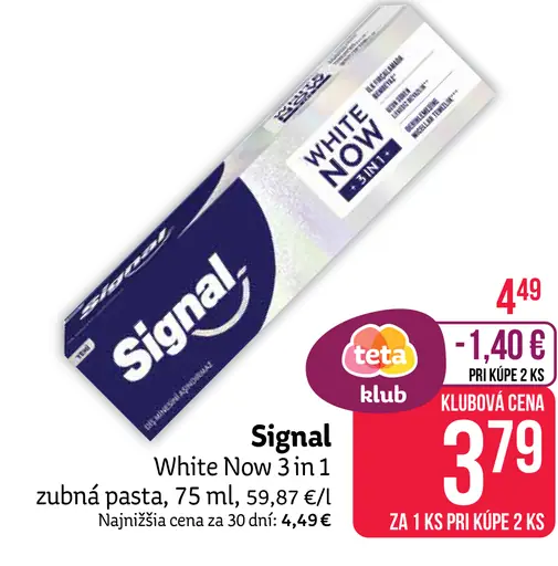 Signal White Now 3 in 1 zubná pasta