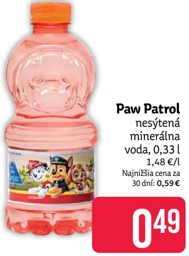 Paw Patrol nesýtená minerálna voda