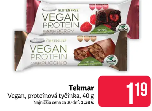 Tekmar vegan proteínová tyčinka malina