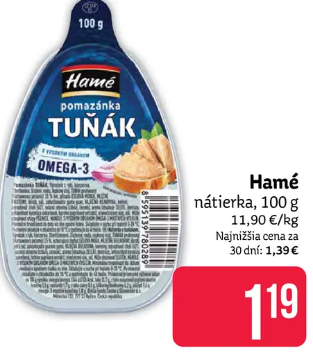 Hamé tuniaková nátierka Omega-3