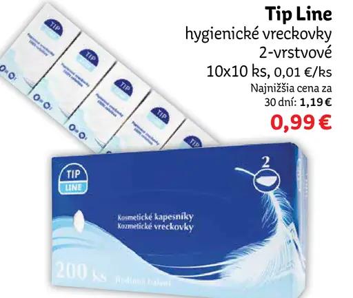 Tip Line kozmetické vreckovky 2-vrstvové
