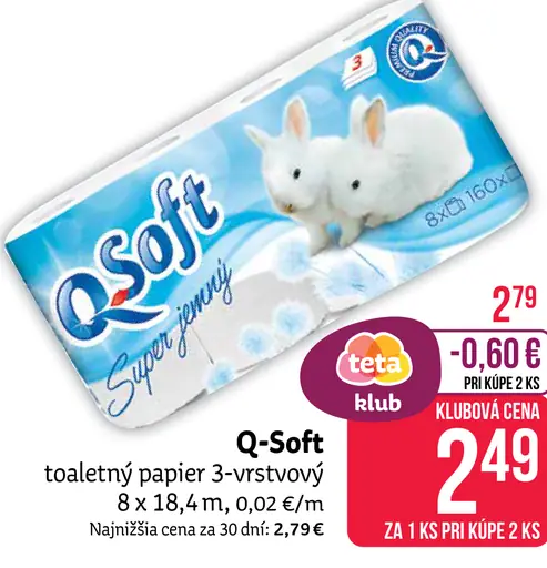 Q-Soft toaletný papier 3-vrstvový