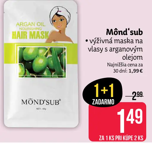 Mönd'sub Argan Oil výživná vlasová maska s arganovým olejom