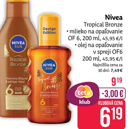 Nivea Tropical Bronze mlieko na opaľovanie OF6