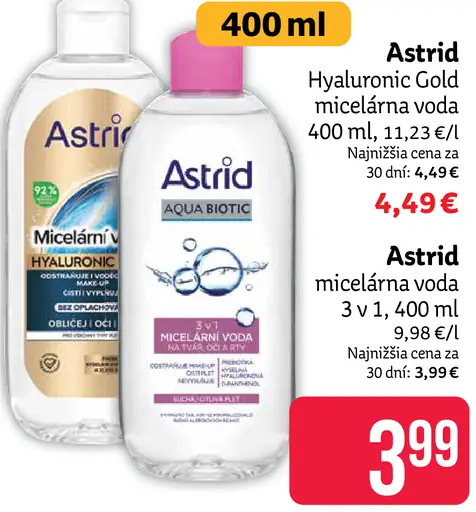 Astrid Hyaluronic Gold micelárna voda