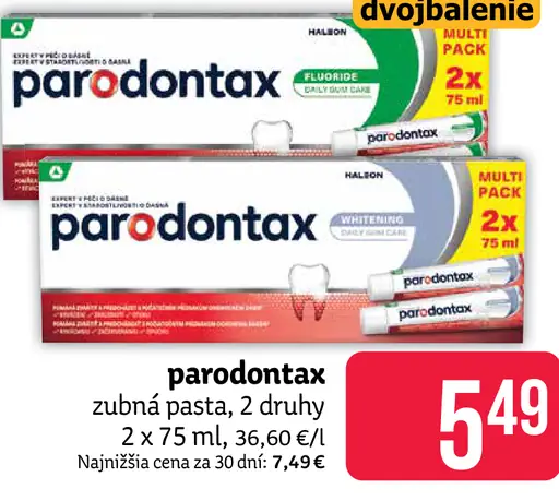 Parodontax zubná pasta rôzne druhy