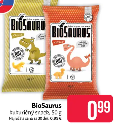 BioSaurus kukuričný snack – syrový, kečupový