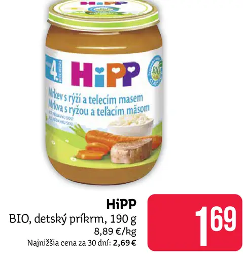 HiPP BIO detský príkrm – mrkva s ryžou a teľacím mäsom