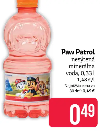 Paw Patrol nesýtená minerálna voda