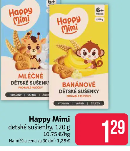 Happy Mimi detské sušienky mliečne banánové kakaové