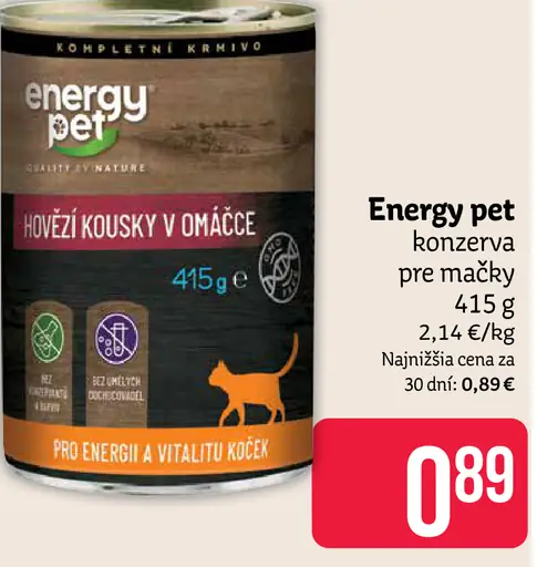 Energy pet konzerva pre mačky hovädzí kúsky v omáčke
