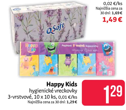 Happy Kids hygienické vreckovky 3-vrstvové