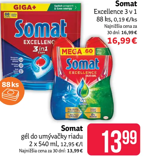 Somat Excellence 3 v 1 kapsuly do umývačky riadu
