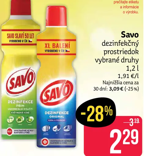 Savo dezinfekčný prostriedok vybrané druhy