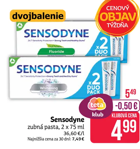 Sensodyne Fluoride zubná pasta, duo pack