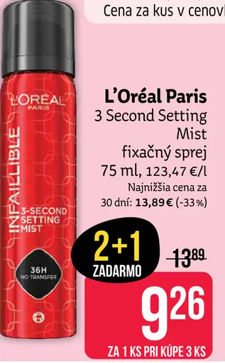 L’Oréal Paris 3 Second Setting Mist fixačný sprej
