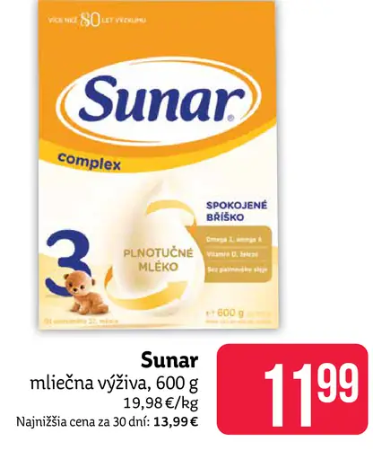 Sunar mliečna výživa Complex 3 plnotučné mlieko