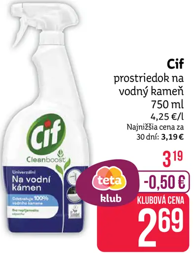 Cif prostriedok na vodný kameň