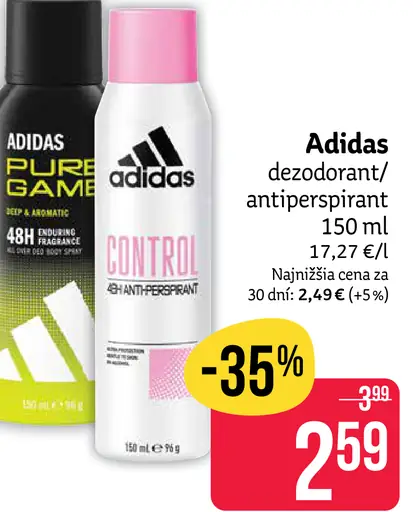 Adidas pánsky deodorant / antiperspirant, vybrané druhy