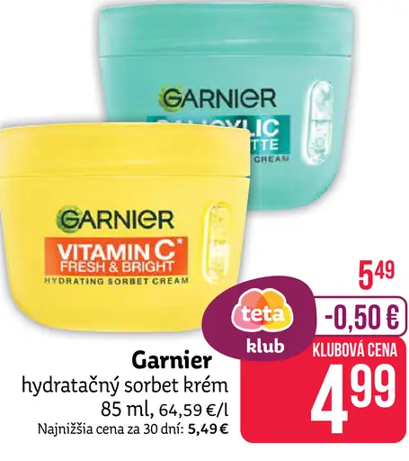 Garnier hydratačný sorbet krém Vitamin C Fresh & Bright a Hyaluronic Aloe