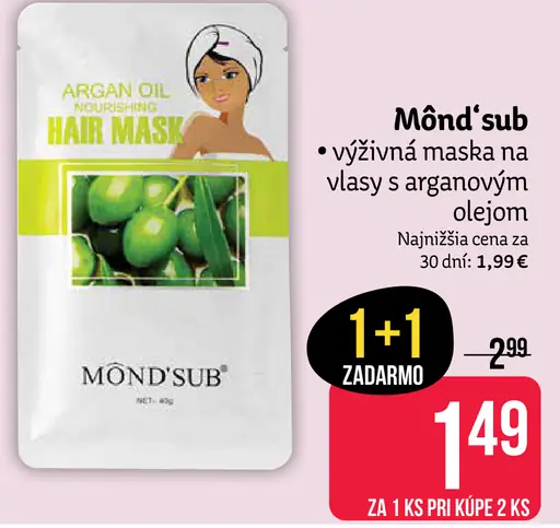 Mönd'sub vyživujúca maska na vlasy s arganovým olejom