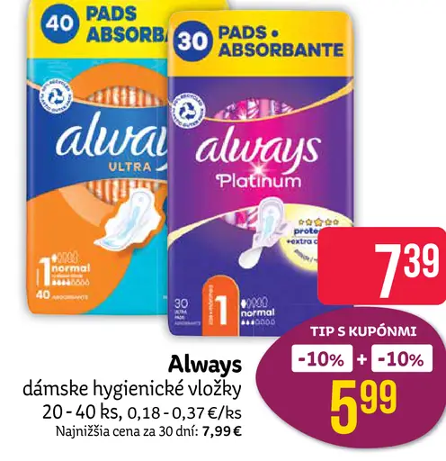 Always Dámske hygienické vložky