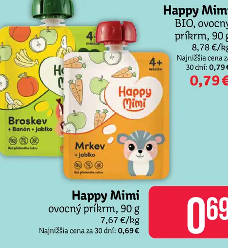 Happy Mimi BIO ovocný príkrm broskyňa, banán a jablko