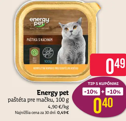 Energy pet paštéta s kačacinou pre mačky