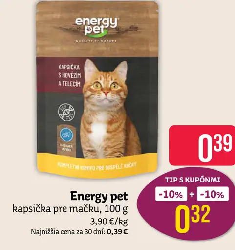 Energy pet kapsička s hovädzím a teľacím pre mačky