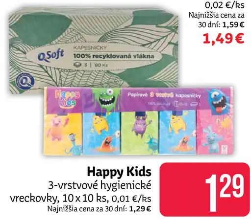 Happy Kids hygienické vreckovky 3-vrstvové