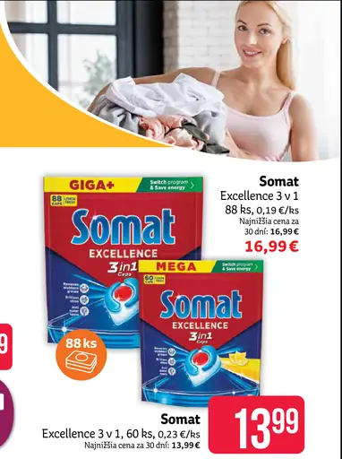 Somat Excellence 3 v 1 tablety do umývačky