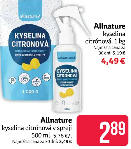 Allnature kyselina citrónová v spreji