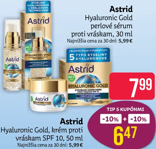 Astrid Hyaluronic Gold vyplňujúce perlové sérum proti vráskam