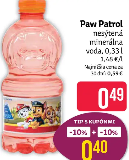 Paw Patrol nesýtená minerálna voda