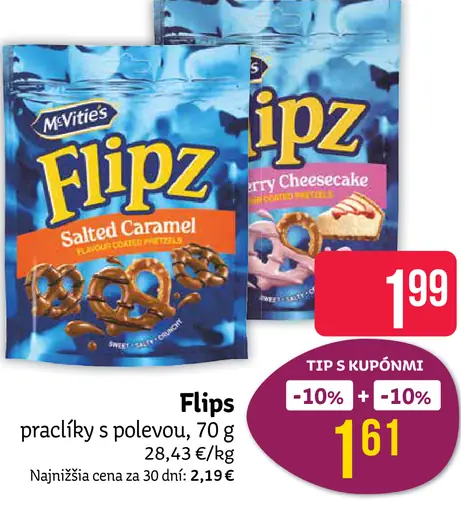 Flips praclíky s polevou Salted Caramel a Strawberry Cheesecake