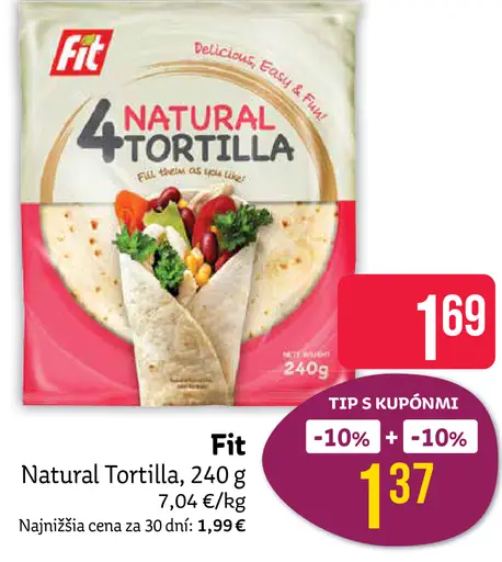 Tortilla Fit natural celozrnná