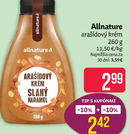 Allnature arašidový krém jemný / slaný karamel