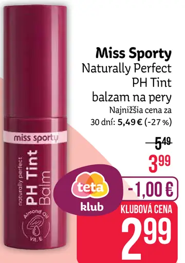 Miss Sporty Naturally Perfect PH Tint balzam na pery