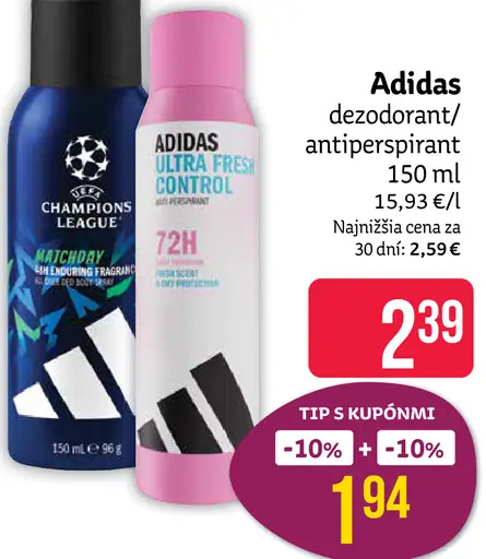 Adidas pánsky deodorant / antiperspirant, vybrané druhy