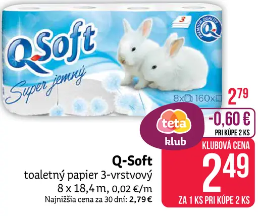 Q-Soft toaletný papier 3-vrstvový