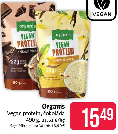 Organis Vegan proteín, čokoláda